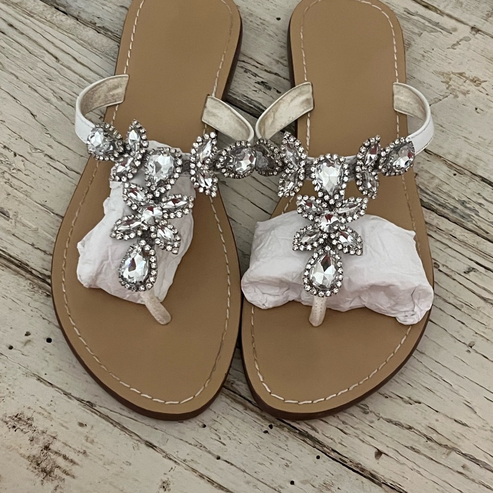 White Sandals with Crystal Embellishments